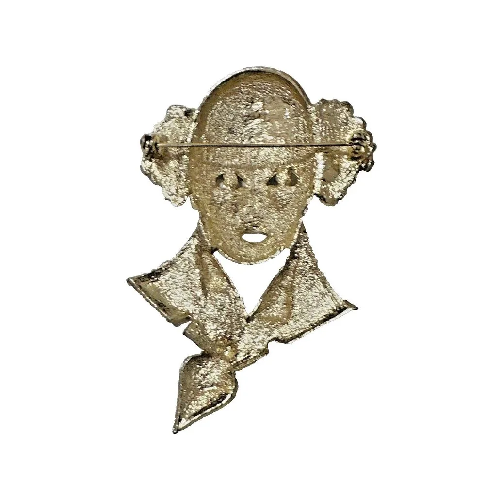 EnVIE Circus Clown Brooch Vintage 1980s Satin Glossy Gold Tone Pin NWOT NOS